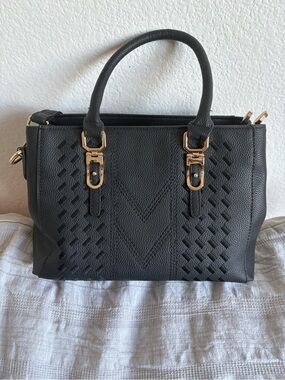 Classic Black Women's Double-Handle Satchel with Gold colored Hardware